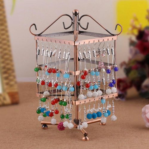 96 Holes Bronze Metal Jewelry Hanger Rotating Stand Earring Display Holder Rack