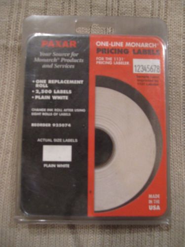 Roll of 2500 Monarch Plain White Labels 925074 for PAxar 1131 Labeler New in Box