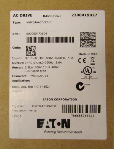 EATON CUTLER HAMMER MMX34AA5D6F0 0 5.6 Amp 3 HP 480V M MAX MMX Frequency Drive