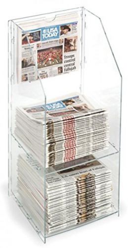 Displays2go Newspaper Stand Holds Up To 75 Papers, 2 Tier, 34 Tall, Clear