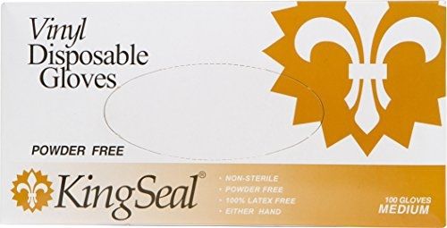 KingSeal Vinyl Disposable Gloves, Powder-Free, 4 mil, Clear, Medium, 10 bx/100