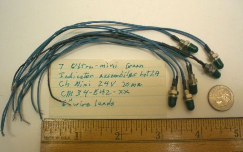 7 Sub-Sub Miniature Indicator Lights, Green, Chicago M. 28V, 20 MA, Lot 24, USA