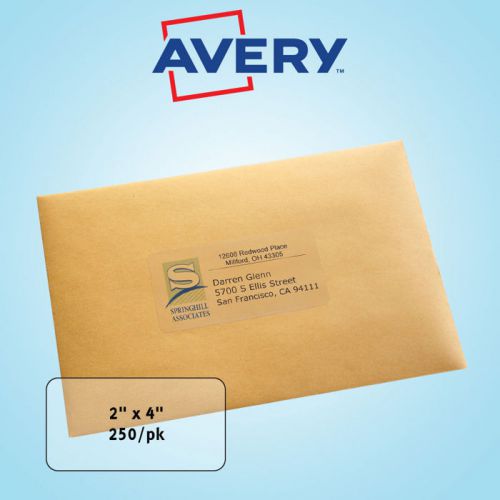 Avery Easy Peel Inkjet Mailing Labels 2&#034; x 4&#034; Clear 250ct