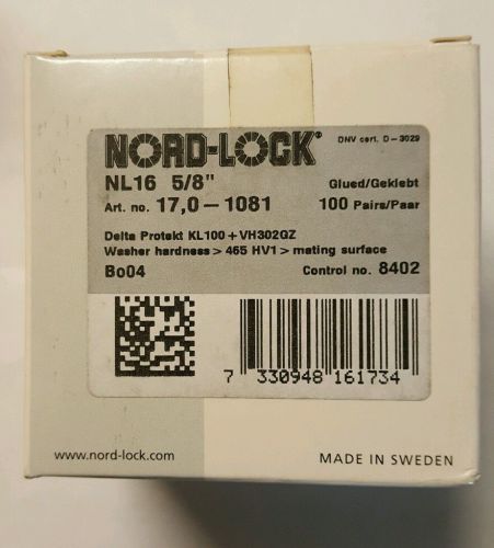 NORD-LOCK NL16 5/8&#034; Art. No. 17,0-1081 Anti-vibration Lock Washers 100 Pairs