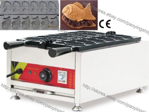 Commercial Nonstick Electric 6pcs Fish Waffle Taiyaki Machine Maker Baker Iron