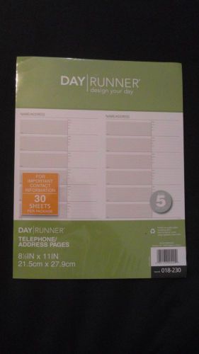 Day Runner Telephone/Address Pages 30 Sheets 8.5&#034; x 11&#034; Size 5 Item # 018-230