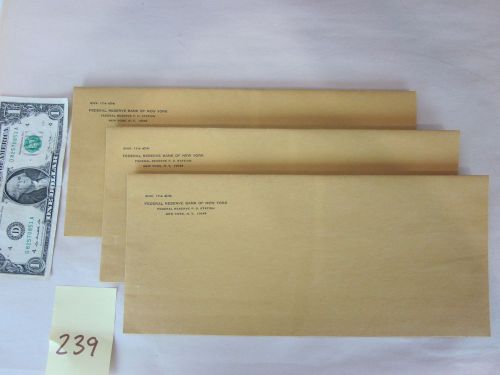 3 vintage federal reserve bank of new york manila envelopes commercial kraft #14 for sale