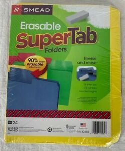 SMEAD 10480 Erasable SuperTab Folders Assorted Colors 24 Pack 1/3 Cut tabs-E0186