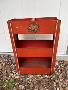 Vintage Red Paint Display 3 Tier Shelf Metal Rack Stand