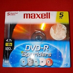 &#034;maxell&#034; DVD-R Sparklers/5 Pk Assorted Colors/4.7GB Go/Up to Max 8x/120 min.