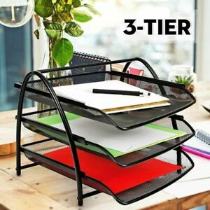 Wire Mesh A4 Document Letter Storage Organizer 3 Tiers Filing  Holder Trays