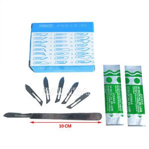 100Pcs Dental Surgical Scalpel 10# 11# 12 Blades Carbon Steel + 3*Scalpel Handle