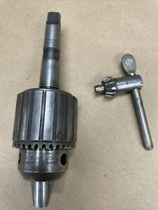 Jacobs Drill Chuck No.34 &amp; Key Vintage 0-1/2&#034; Cap #2 Morse Taper Arbor