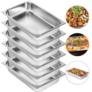 6-Pack Full Size 4&#034; Deep Silver Stainless Steel Hotel Steam Table Pans