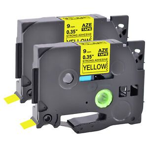 2PK Compatible with Brother P-Touch Yellow Tape Strong Adhesive TZe TZ-S621 9mm