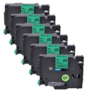 6PK Compatible Brother P-Touch TZ-741 TZe-741 Black on Green Label Tape 0.7&#034;