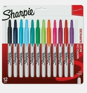 Sharpie Retractable Permanent Markers Fine Point Assorted Colors 12 Count Pens