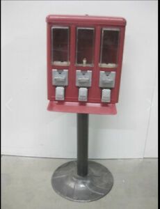Triple Bulk Candy Vending Machine 3 Head Canisters Red No Keys