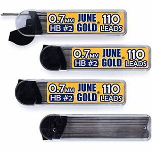 June Gold 440 Pieces, 0.7 mm HB #2 Lead Refills, 110 Pieces Per Tube, Medium Thi