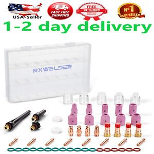 TIG Welding Torch Stubby Gas Lens #10 Pyrex Glass Cup Kit For WP-17/18/26 49 PCS