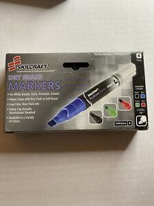Skilcraft Dry Erase Markers 4 Pack Black, Blue, Green, Red Chisel Tip New