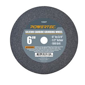 POWERTEC 15507 1/2&#034; Arbor 100-Grit Silicon Carbide Grinding Wheel, 6&#034; x 3/4&#034;