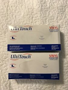 Ulti Touch- Powder Free Clear Vinyl Medical Exam 100 Gloves LATEX FREE 2 Boxes