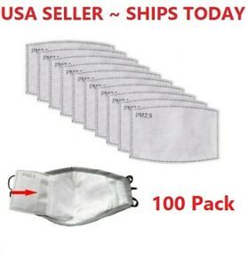 100 pcs Adult PM2.5 Activated Carbon 5 Layer Face Mask Replacement Filters Bulk