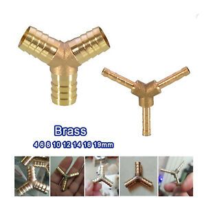Brass Y Piece 3 Way Joiner Barbed Connector Fuel Water Pipe 4,6,8,10,12,16,19mm