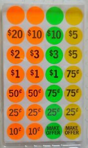 GARAGE SALE LABELS 420 CT SELF ADHESIVE PAPER DOTS CENT DOLLAR MAKE OFFER BLANK