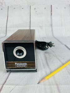Vintage Panasonic KP-120 Electric Pencil Sharpener Auto-Stop Wood Grain WORKS!
