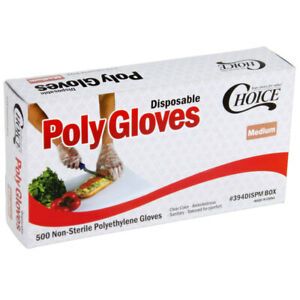 500 Count - Clear Transparent Poly Gloves Powder Free Plastic Food Safe - Medium