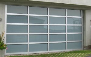 Full View [16&#039; x 8&#039;] Anodized Aluminum &amp; White Laminate Glass Garage Door