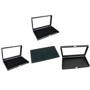 Phuchema Glass Top Black Cufflinks Jewelry Showcase Storage Organizer Display...