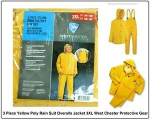 3 Piece Yellow Poly Rain Suit Overalls Jacket 3XL West Chester Protective Gear