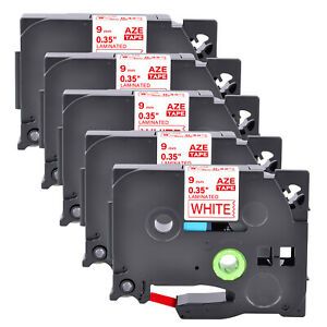 5PK Compatible Brother P-Touch TZ-222 TZe-222 Red on White Label Tape 9MM