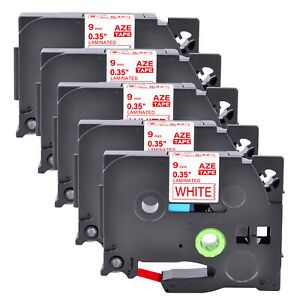 5PK Compatible Brother P-Touch TZ-222 TZe-222 Red on White Label Tape 9MM