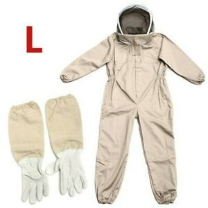 Full Body Anti-Bee Suit Beekeeping Clothing Cotton Veil Hood Protective+Gloves L