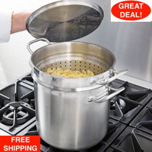 Vigor 20 Qt. Stainless Steel Aluminum-Clad Pasta Cooker Combination Stock Pot