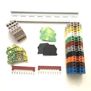 UL Every Color DIN Rail Terminal Block Kit 20 DK2.5N 12 AWG Gauge 20A 600V Groun