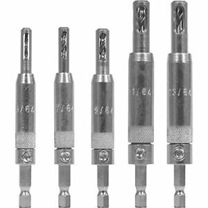 Snappy Tools 5pc Self Centering Hinge Drill Bit Set, Spring Loaded 40050