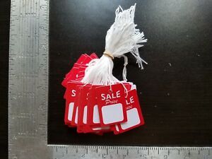 100 Red White Sale Price Tags w/ String Merchandise Garment Hang Coupon Small