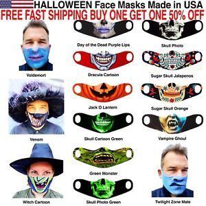 Halloween Skull Vampire Witch Jack O Lantern Face Mask Reusable Washable Cloth