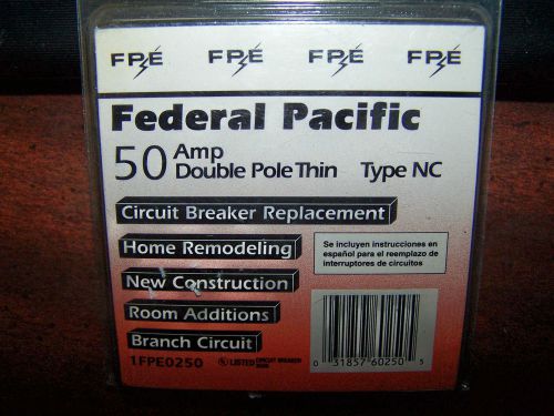 New federal pacific  50 amp double pole thin nc  circuit breaker 1fpe0250 for sale