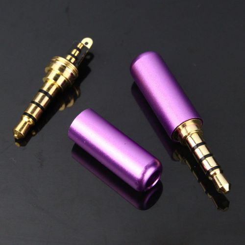 2ocs 4 pole 3.5mm male repair headphone jack plug metal audio soldering purple for sale