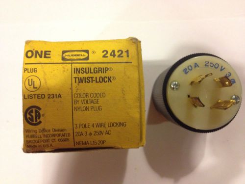 Hubbell 2421 twist lock plug (20a, 250v, 3 pole, 4 wire) for sale