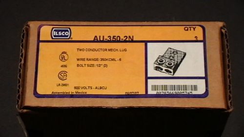 Lot of 3    Ilsco Aluminum Lug AU 350 2N, 350MCM-6, AL9CU    NEW