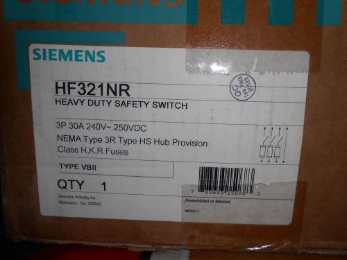 SIEMENS HF321NR SAFETY SWITCH 30 AMP 240 VOLT N3R FUSIBLE DISCONNECT