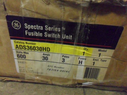 New ge spectra ads36030hd series fusible switch unit 30a 3p nib for sale