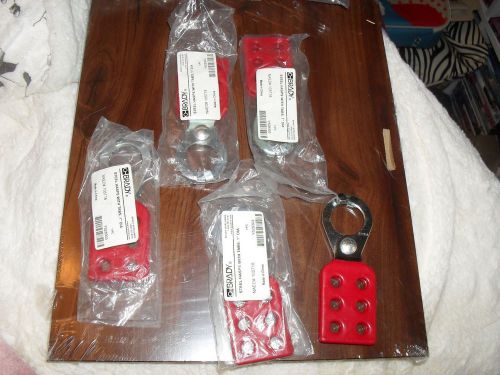 5 - new - brady # 105718- red - 6 lock - safety lockout lockoff hasps for sale